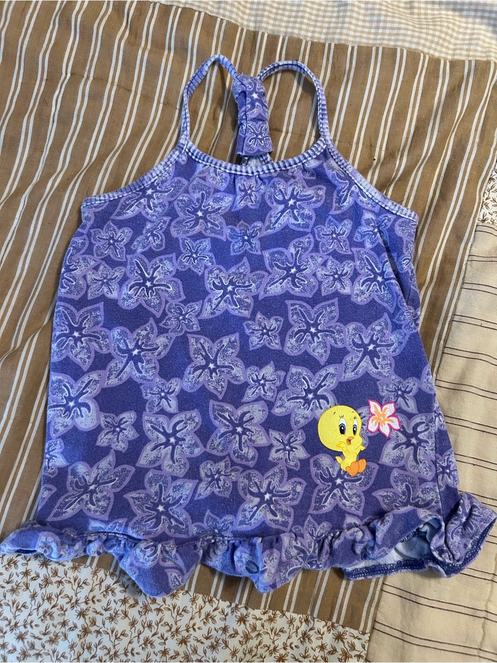 Y2K vintage looney tunes purple floral tweedy bird dress size 12m